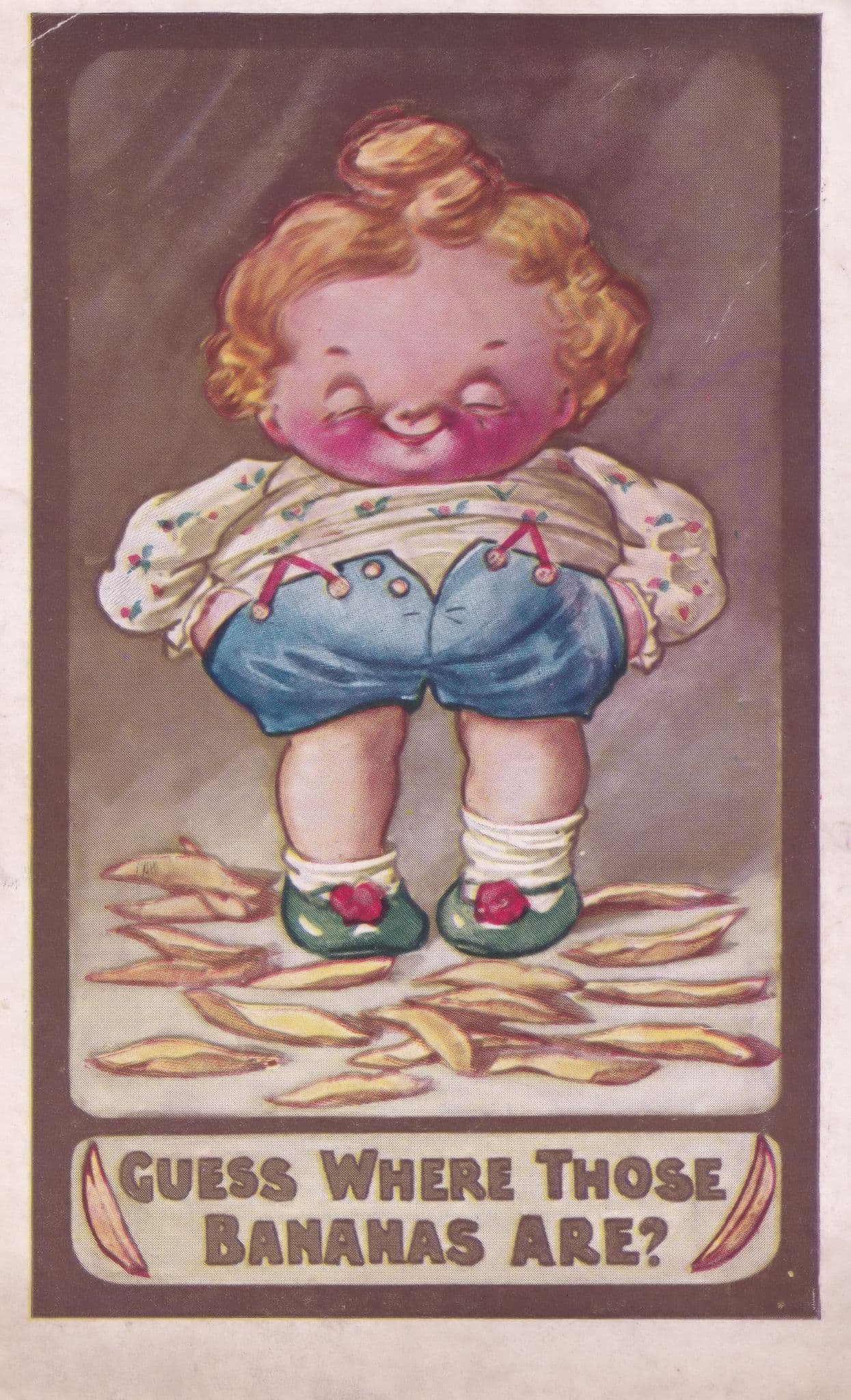 Childs Eaten All The Bananas Old Comic Humour Postcard