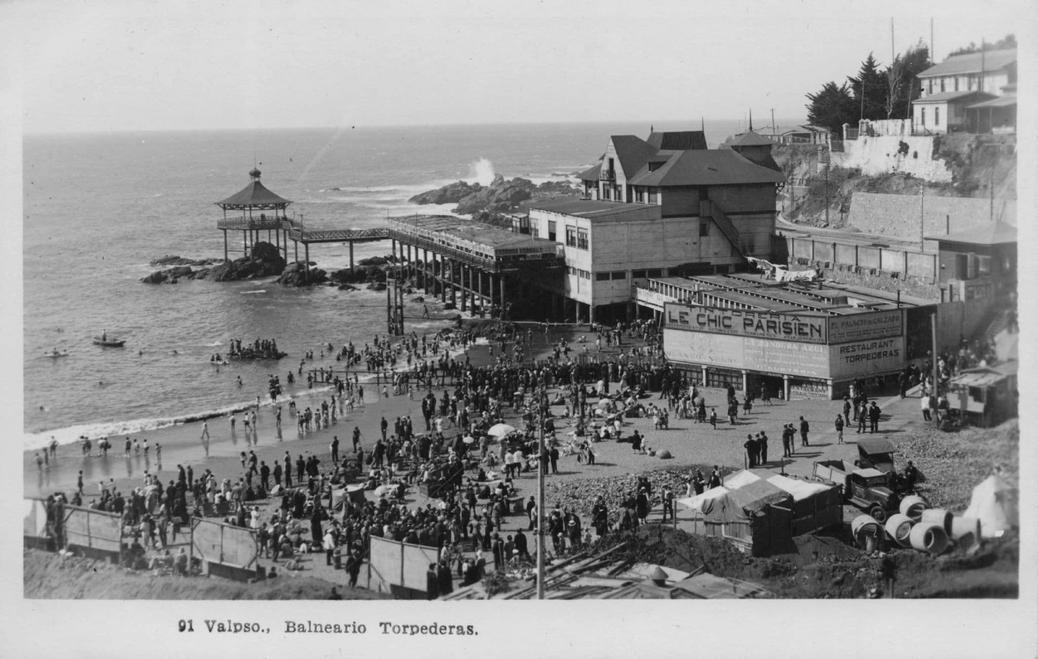 Chile Beach Dry Cleaners Tintorera at Balneario Torporeras Valparaiso Old RPC Postcard
