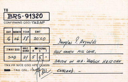 Chile Radio Contact With Norfolk UK QSL Card