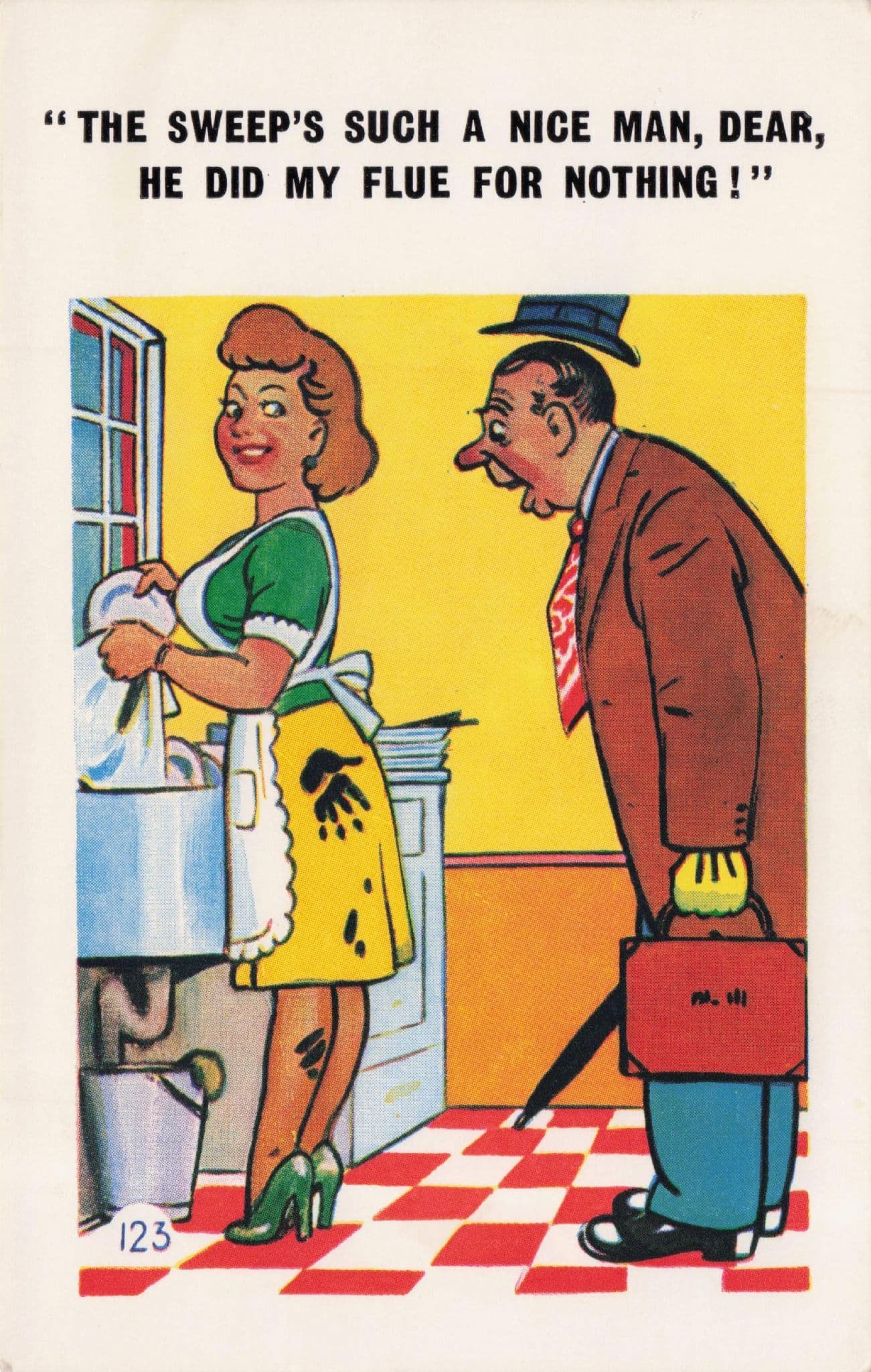 Chimney Sweep Left Grubby Hand Prints Sexy Lady Skirt Old Comic Postcard