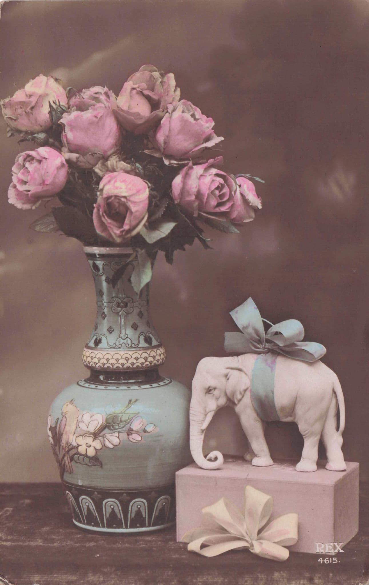 China Elephant Tinted Colour Antique Rex Passed By Censor WW1 Postcard