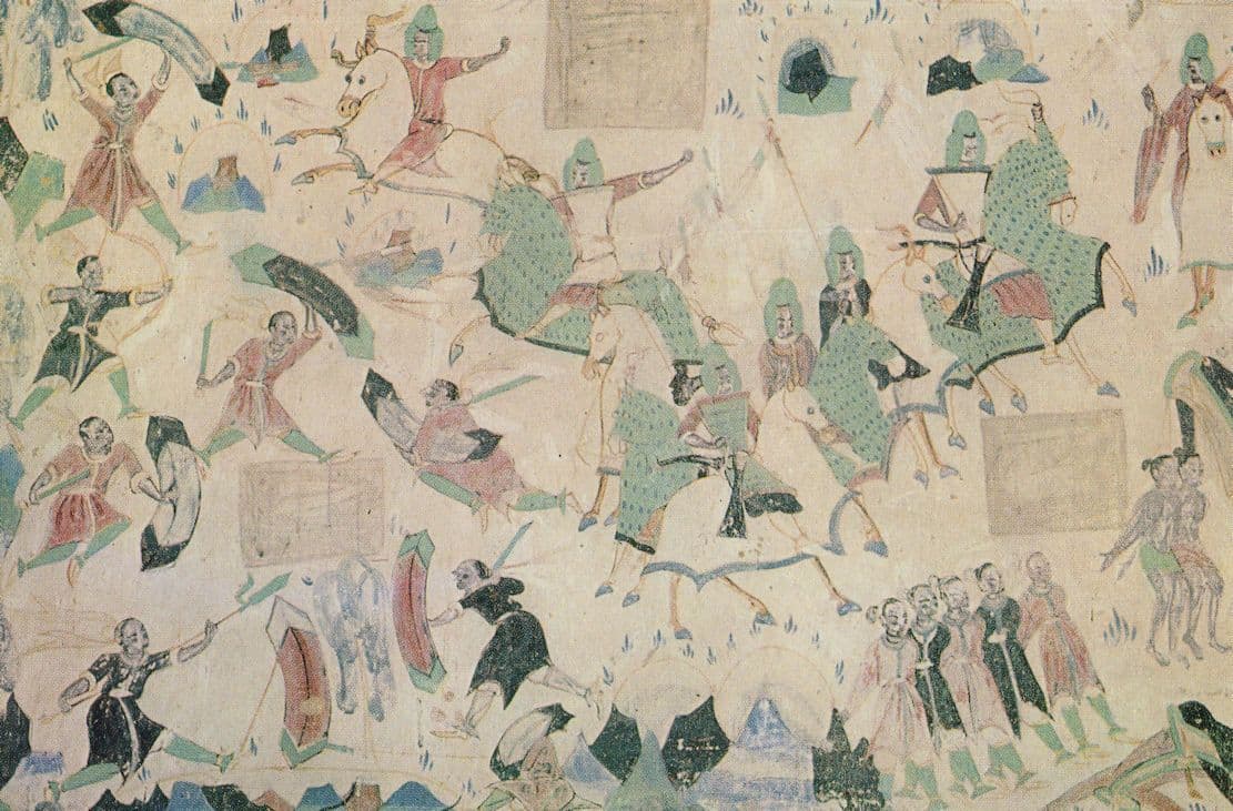 Chinese Military Battle Western Wei Dynasty Painting Mural Postcard