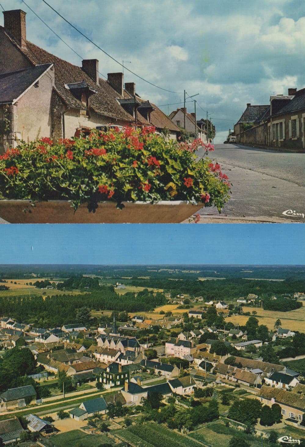 Chitenay France 1970s Aerial & La Rue Principale 2x Postcard