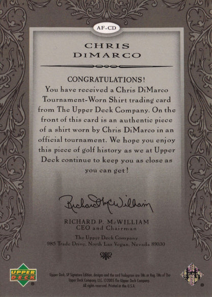 Chris DiMarco Authentic Fabrics 2005 SP Golf Upper Deck Worn Shirt Card