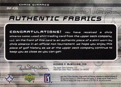 Chris DiMarco Authentic Fabrics Singles 2003 Golf Upper Deck Worn Shirt Card