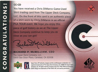 Chris DiMarco Course Classics 2003 Authentic Worn PGA Tour Golf Shirt Card