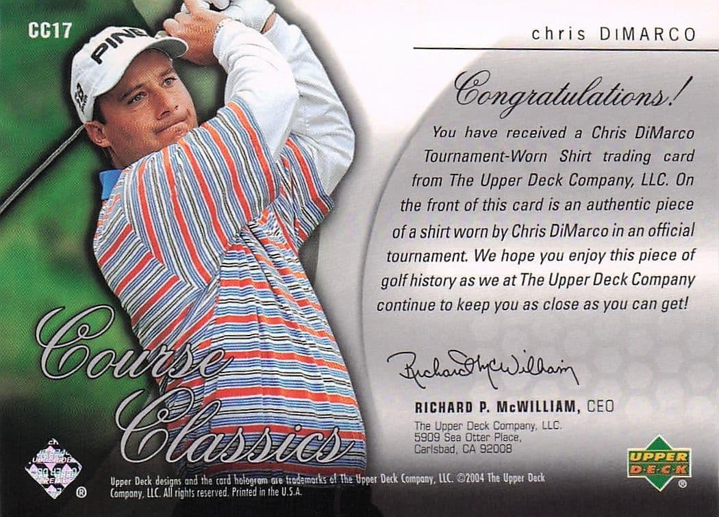 Chris DiMarco Course Classics 2004 Authentic Tournament Upper Deck Golf Shirt Card