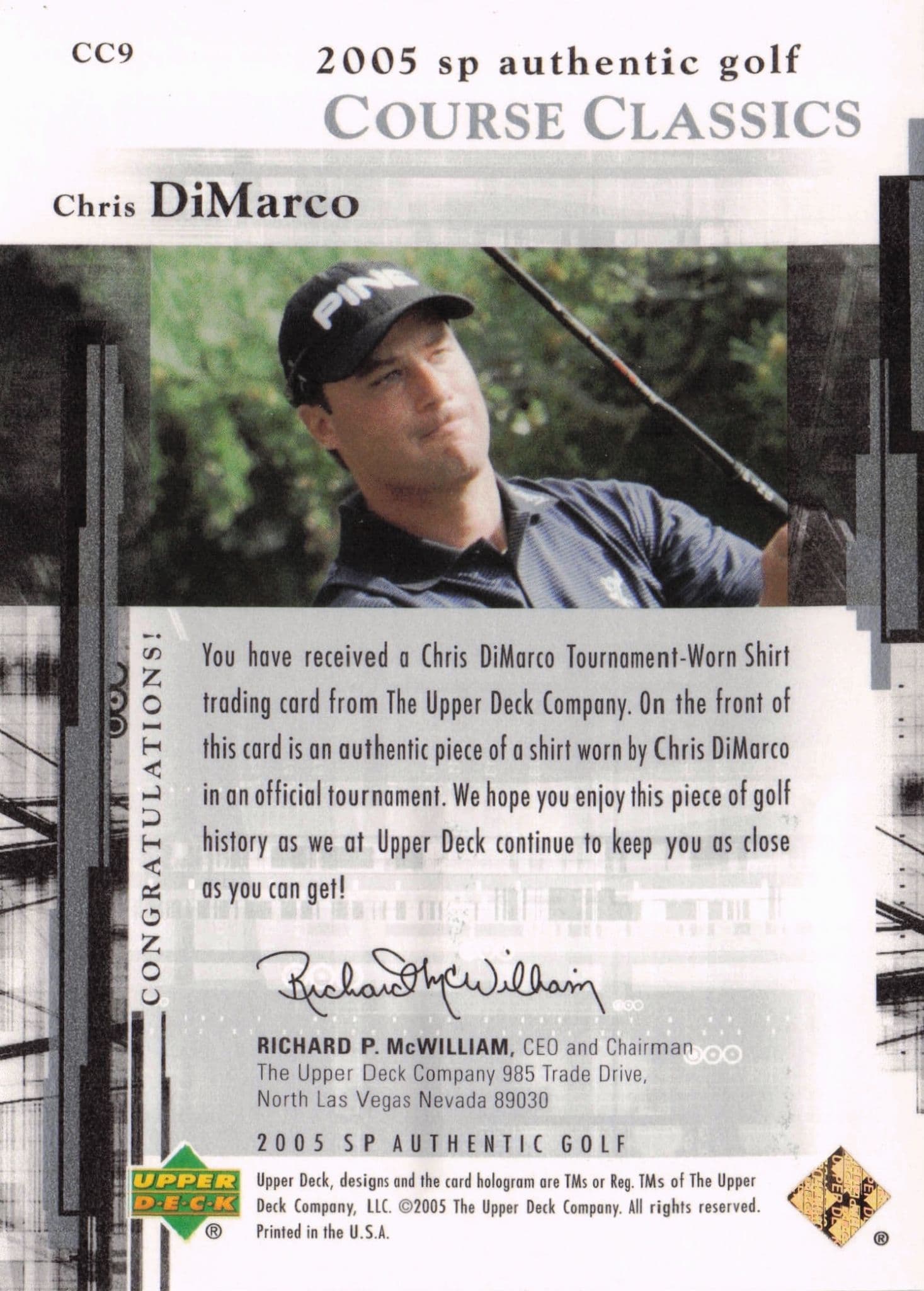 Chris DiMarco Course Classics 2005 Golf SP Upper Deck Worn Shirt Card