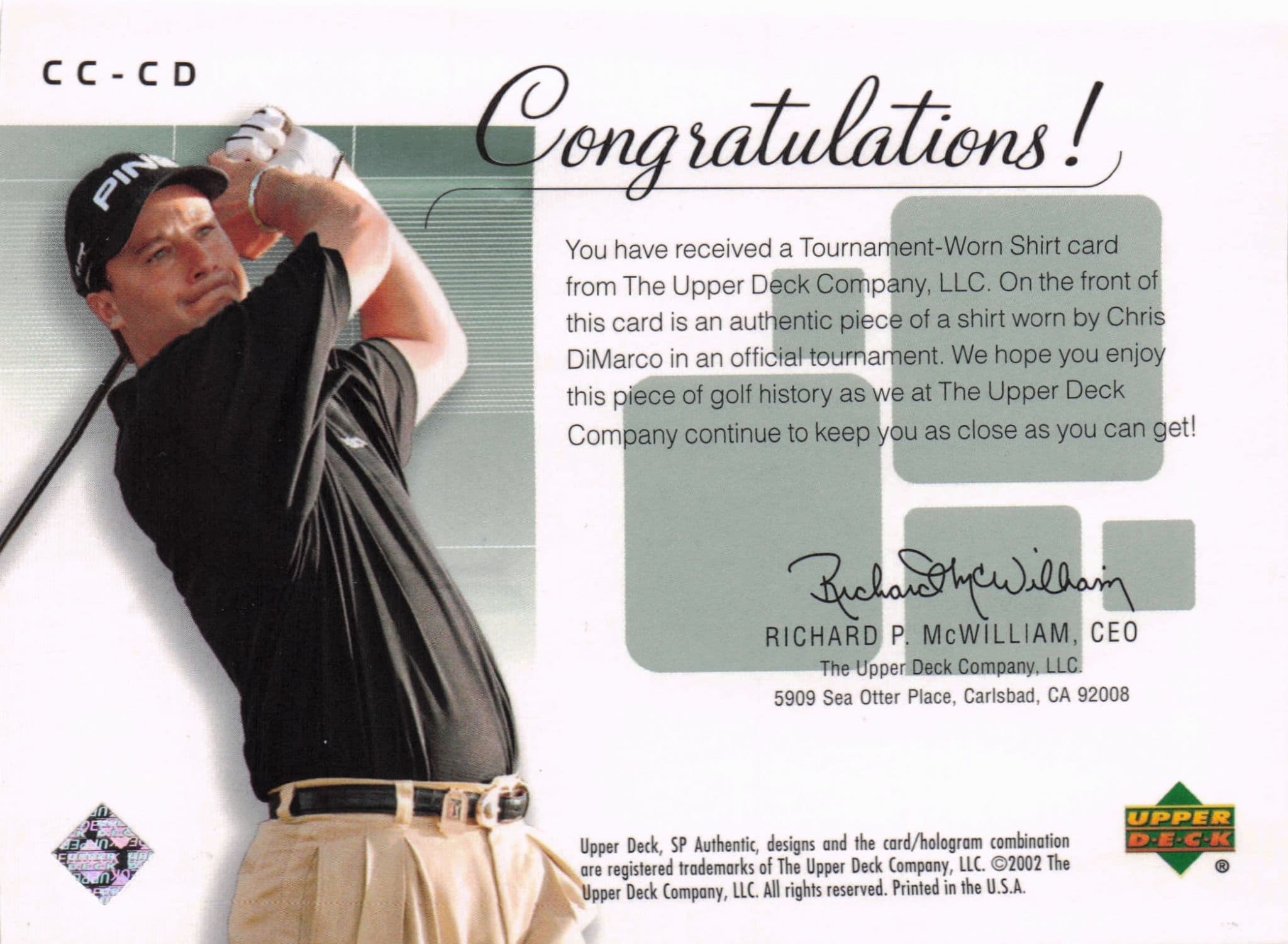 Chris DiMarco Course Classics Upper Deck 2002 Real Relic Golf Shirt Card