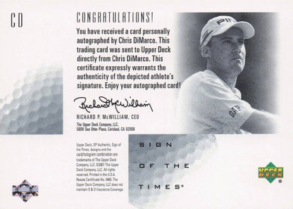 Chris DiMarco Sign Of The Times Hand Signed 2001 SP Golf Autograph Card