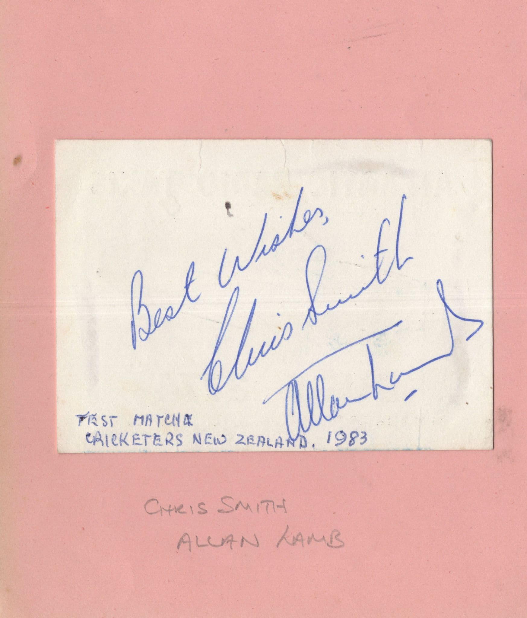 Chris Smith Allan Lamb Cricket 1983 New Zealand Test Match Hand Signed