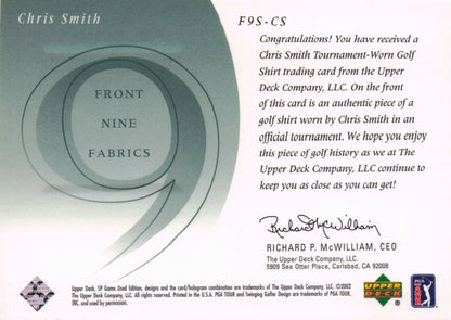 Chris Smith Front 9 Fabric 2002 Upper Deck Authentic Shirt Card