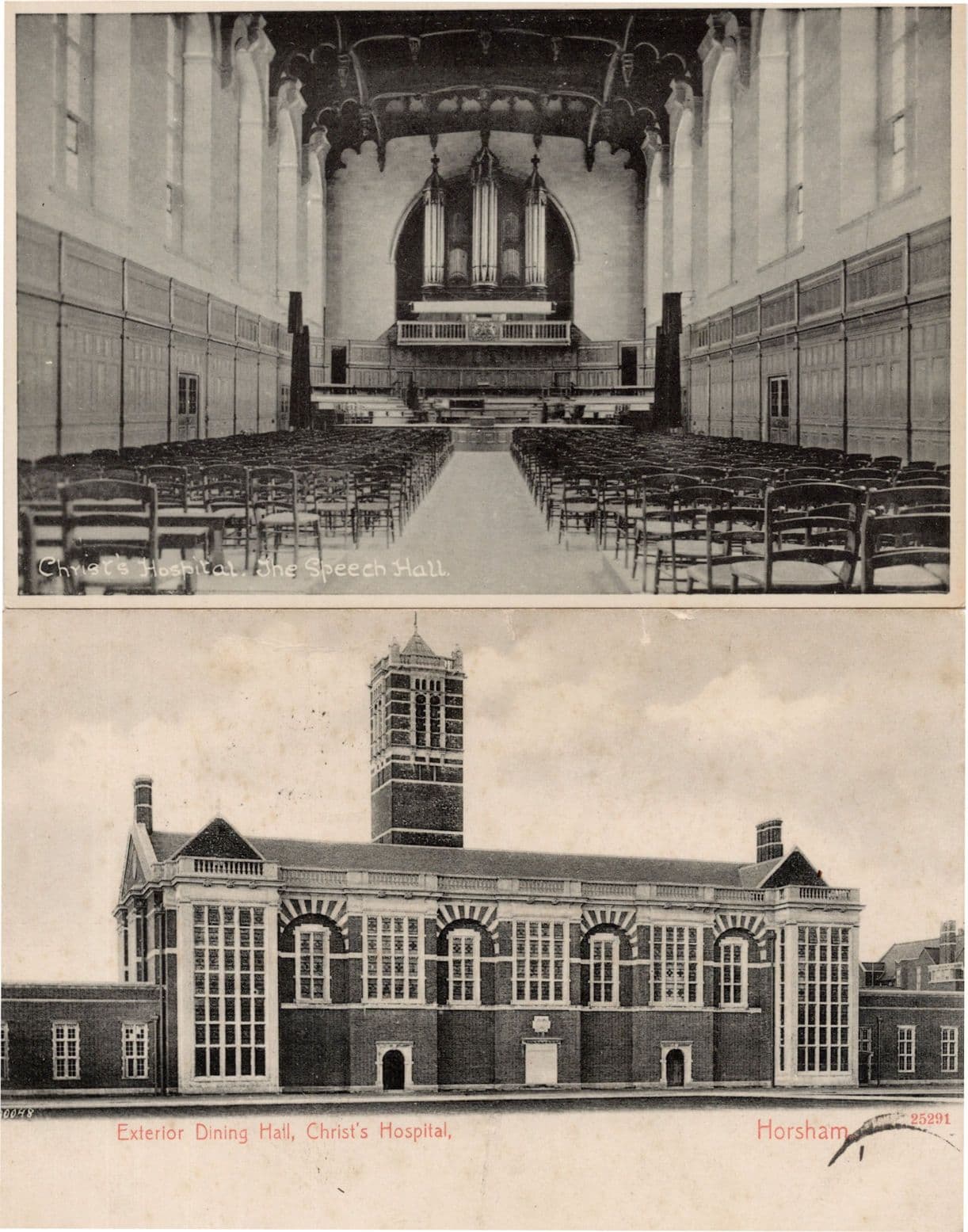 Christ's Hospital Horsham Sussex The Speech & Dining Hall 2x Rare Old Postcard s