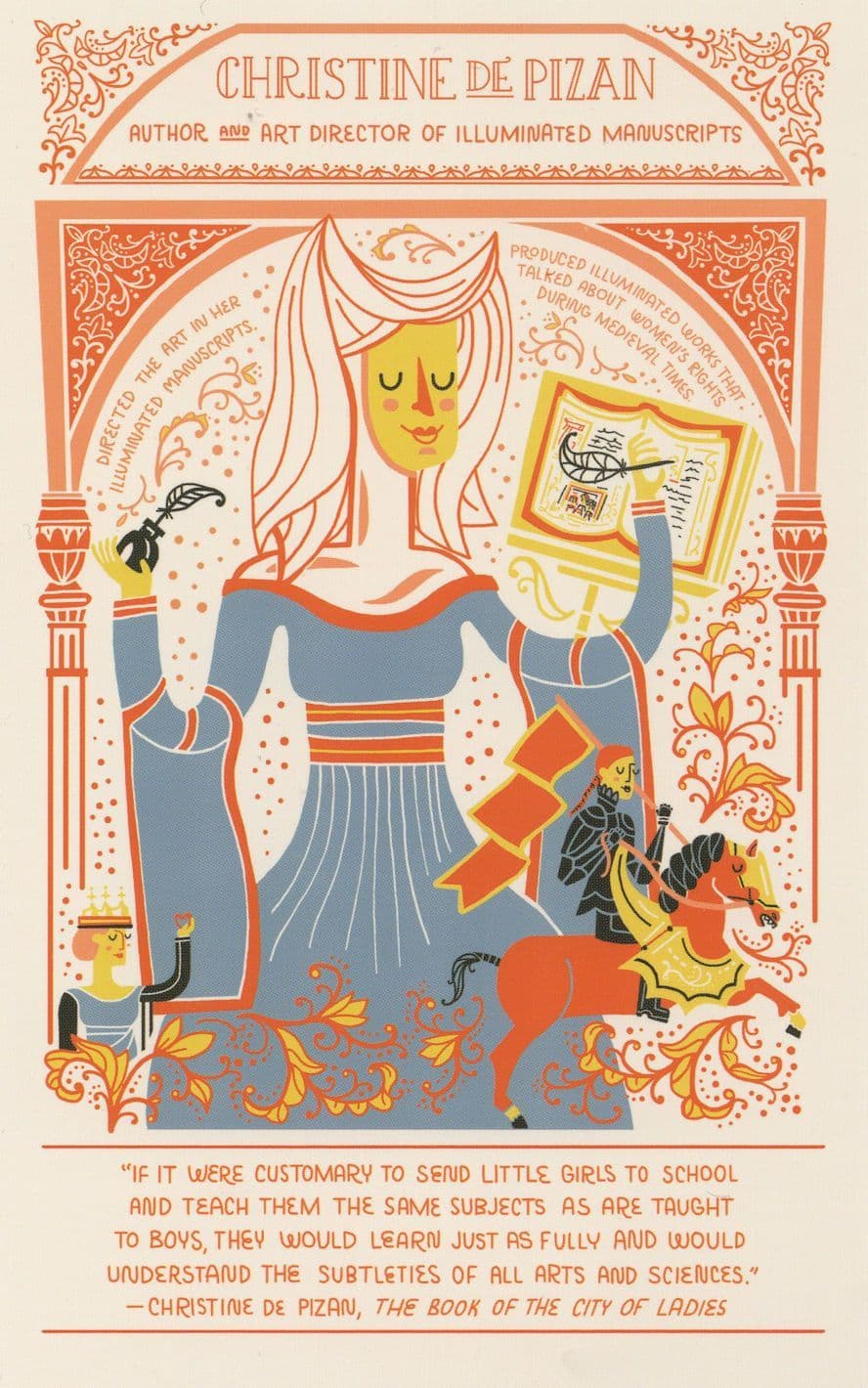 Christine De Pizan King Charles VI  Medieval Poet Author Postcard