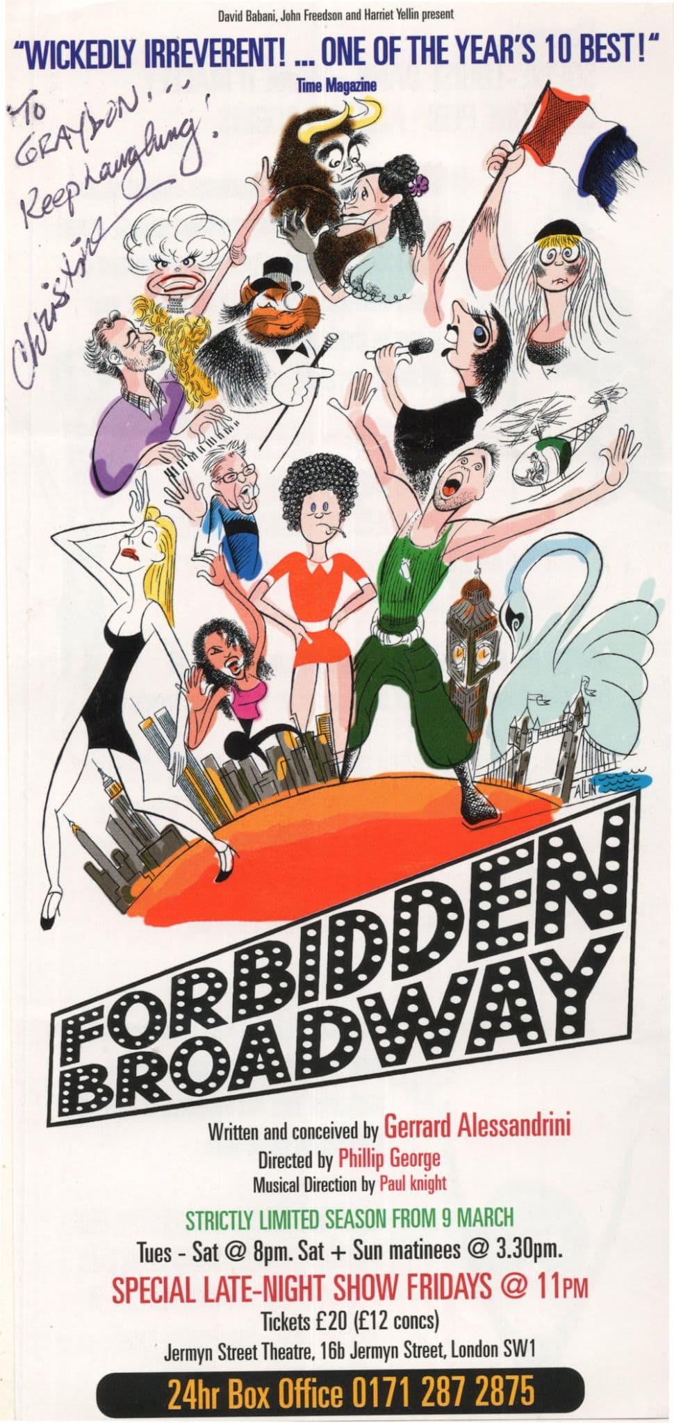 Christine Pedi of The Sopranos Forbidden Broadway Hand Signed Theatre Flyer