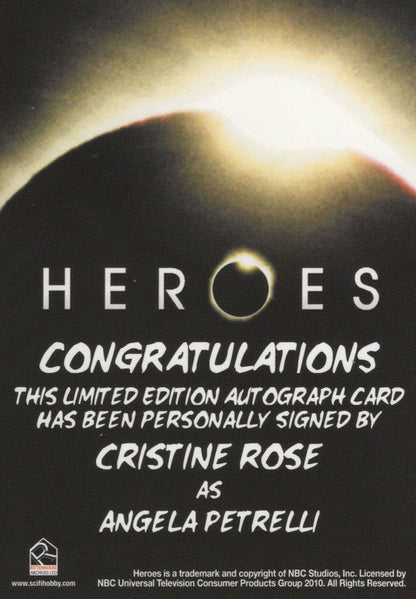 Christine Rose Heroes TV Show Rare Hand Signed Autograph Card