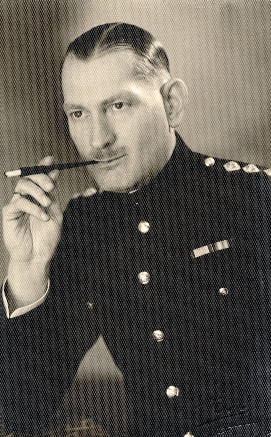 Christmas 1940 WW2 Senior Soldier Officer Smoking Real Photo Postcard