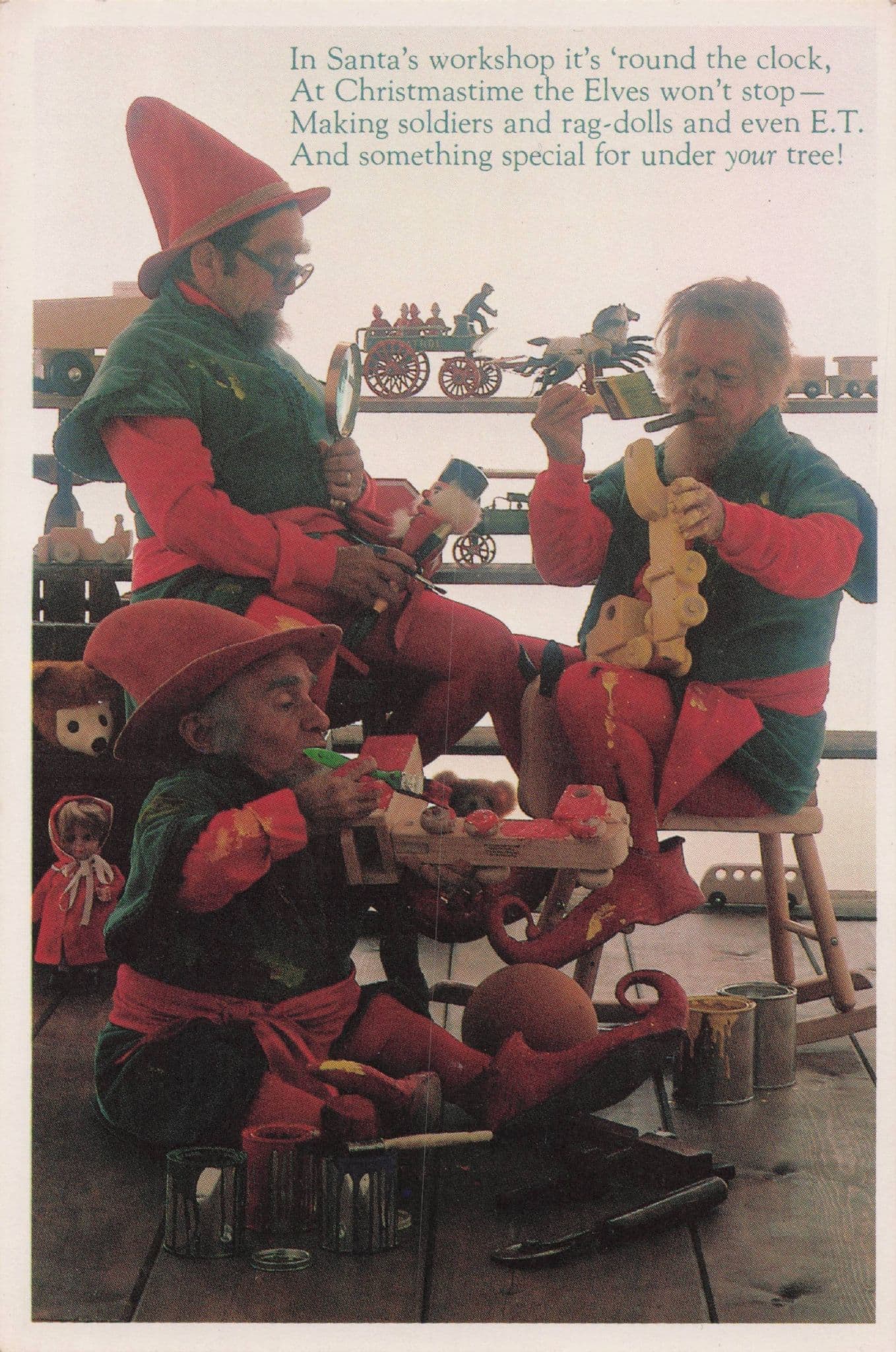 Christmas Old Men Elves Making Military Toys Soldiers Comic Postcard