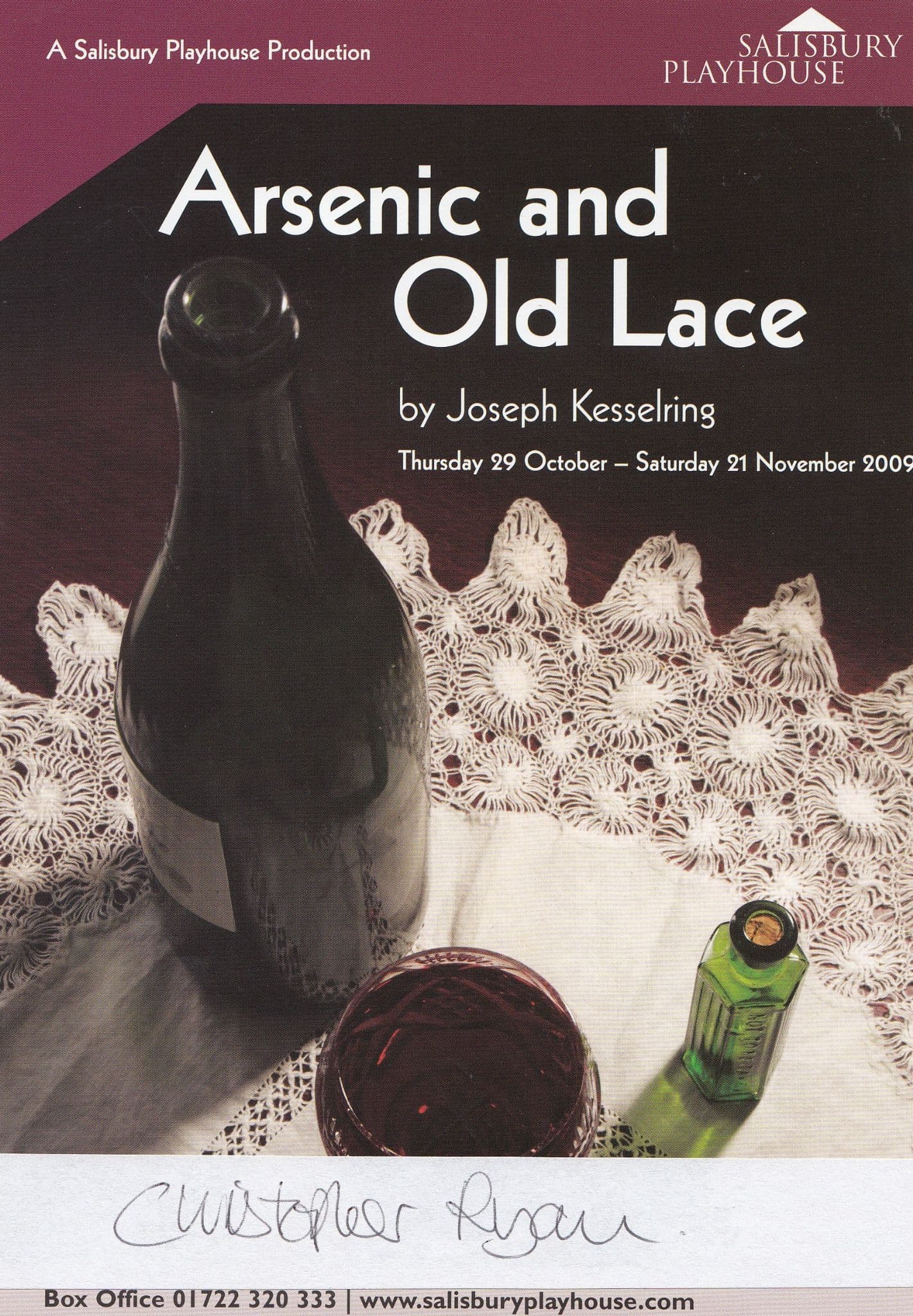 Christopher Ryan Arsenic & Old Lace Salisbury Hand Signed Theatre Flyer