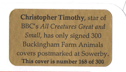 Christopher Timothy Farm Animals Rare Buckingham Hand Signed FDC