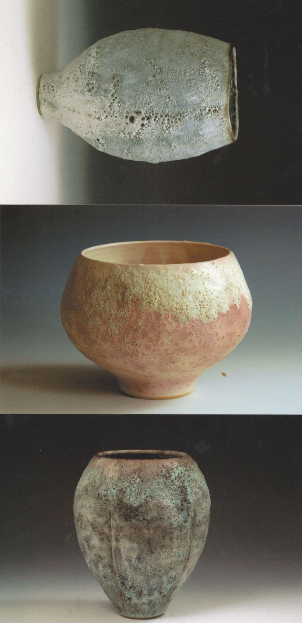 Chrome Pink Volcanic Bowl Vase 3x Rare Stoneware Postcard s