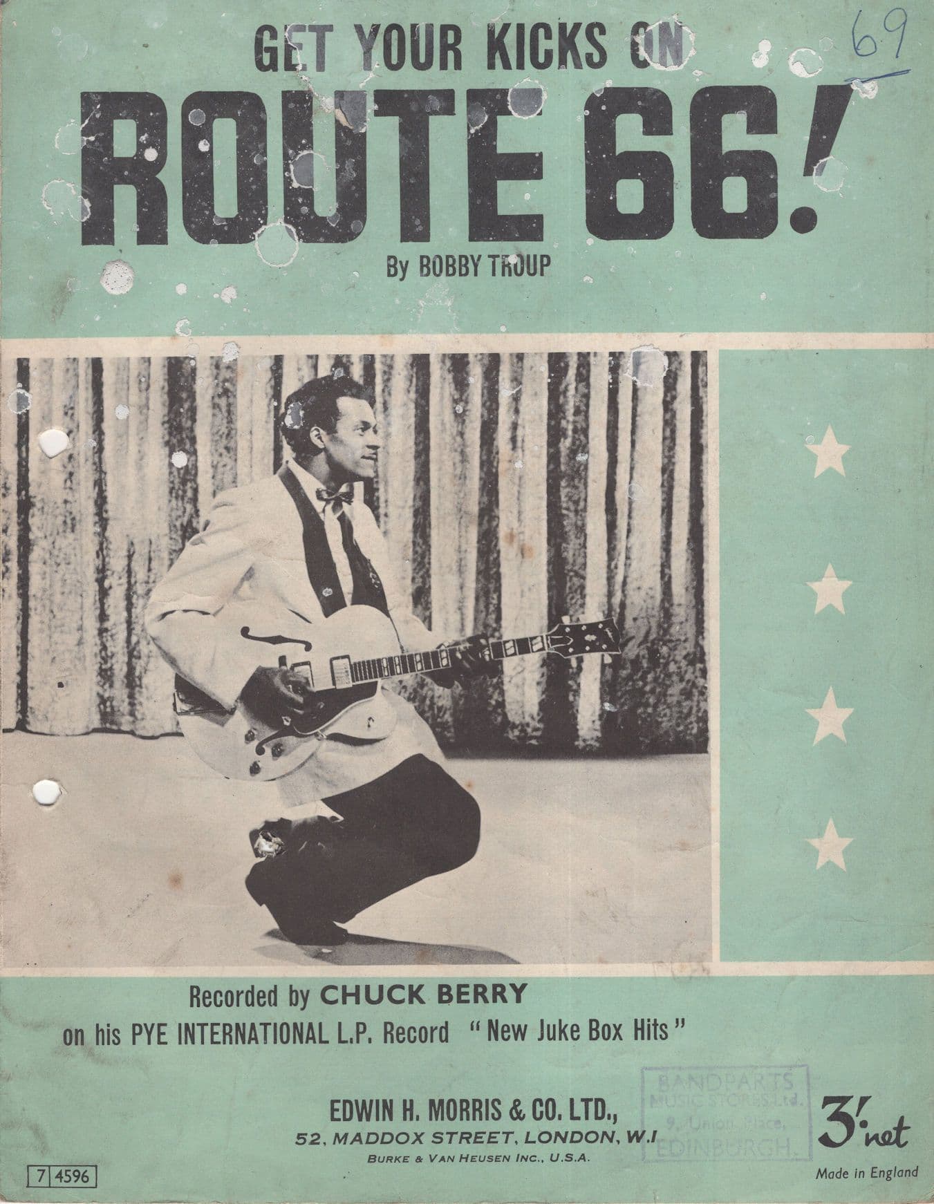 Chuck Berry Route 66 Vintage Rare Sheet Music Please Read