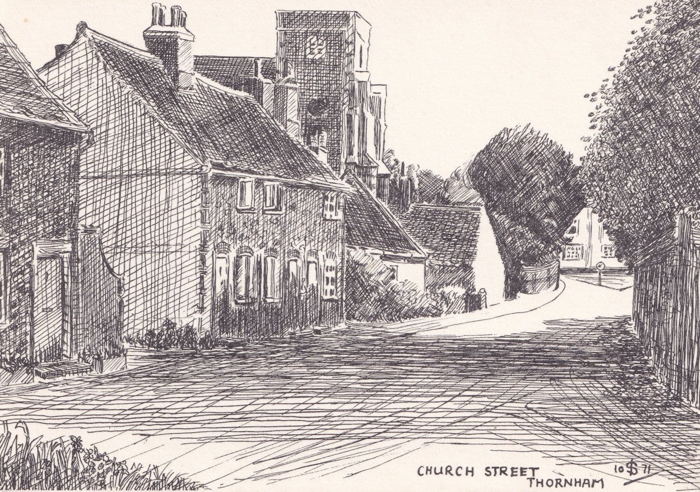Church Street Thornham Norfolk Sketch Painting Postcard