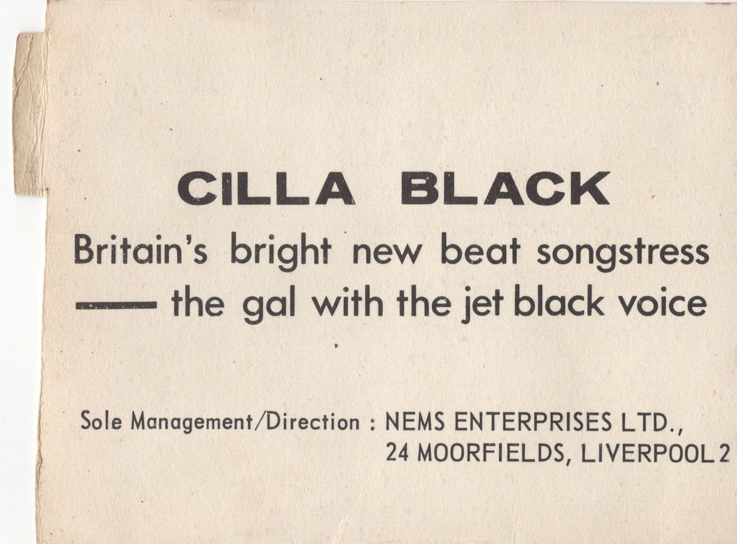 Cilla Black Antique Start Of Career NEMS Hand Signed Publicity Photo