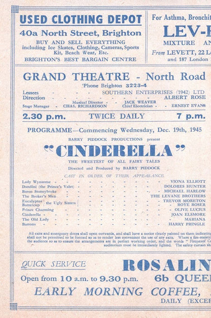Cinderella Pantomime Grand Theatre Brighton WW2 1945 Programme