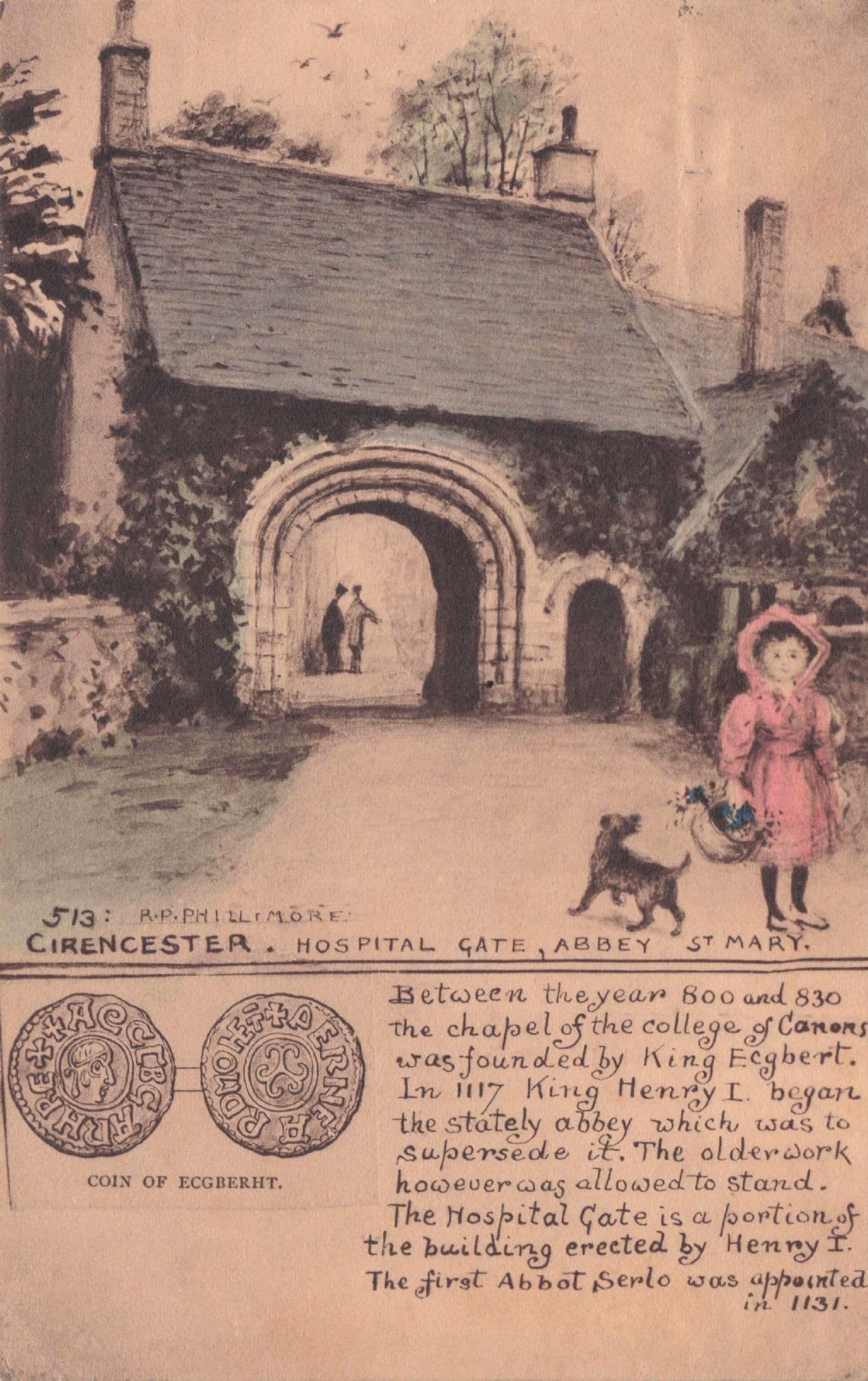 Cirencester Hospital Gate Antique Coin Of King Ecqberht Phillimore Art Postcard
