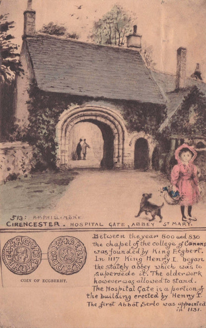 Cirencester Hospital Gate Antique Coin Of King Ecqberht Phillimore Art Postcard