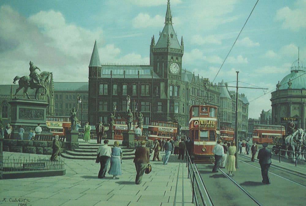 City Square Leeds in 1954 Bus Trams Postcard