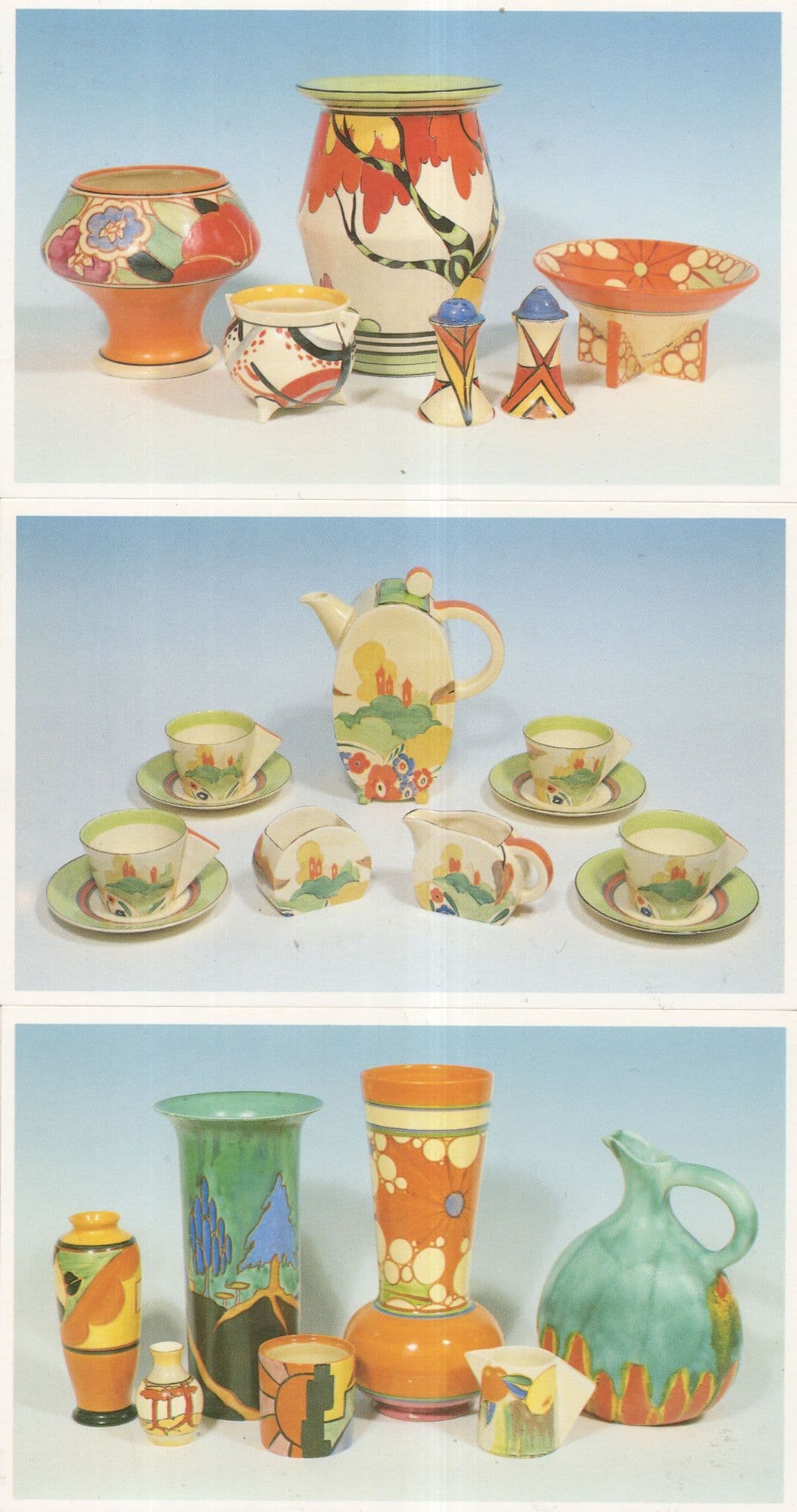 Clarice Hand Painted Pottery 3x Postcard s