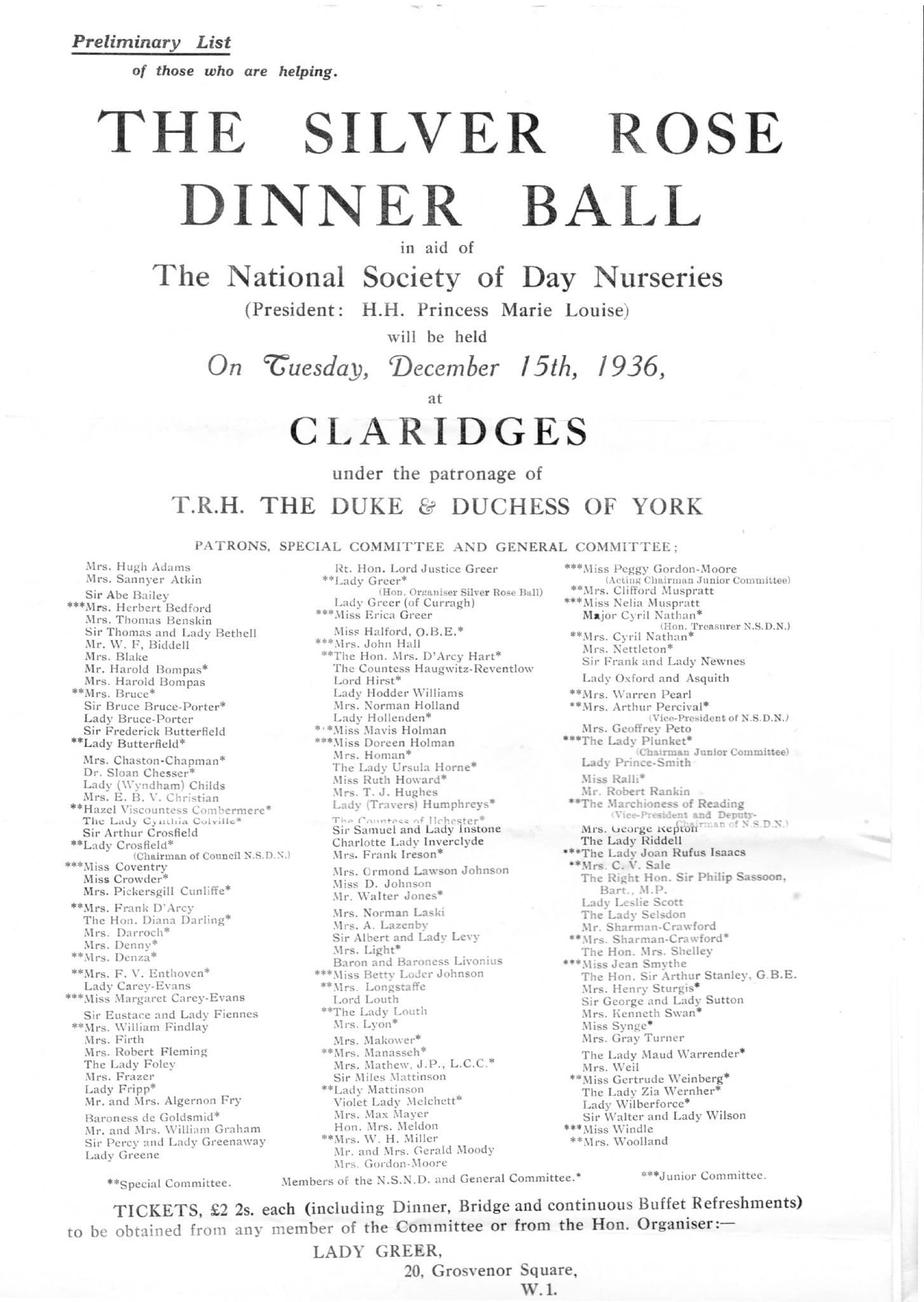 Claridges 1936 Dinner Ball Large Invitation Duke Duchess Of York