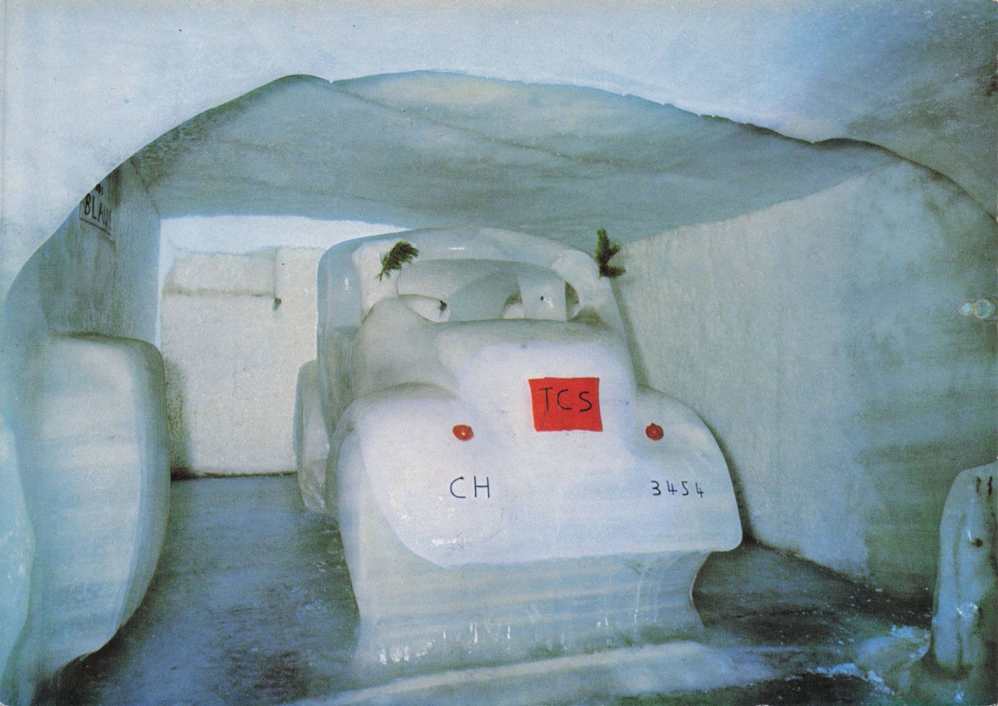 Classic Old 1980s Swiss Car Made Of Ice Palace Switzerland Postcard