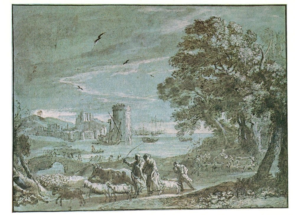 Claude Lorrain Coast View With A Battle On A Bridge Painting Postcard