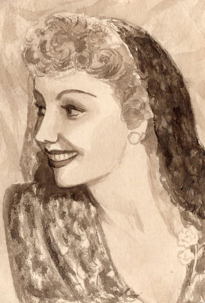Claudette Colbert Hollywood Film Actress Vintage Rare Old Hand Art Drawing