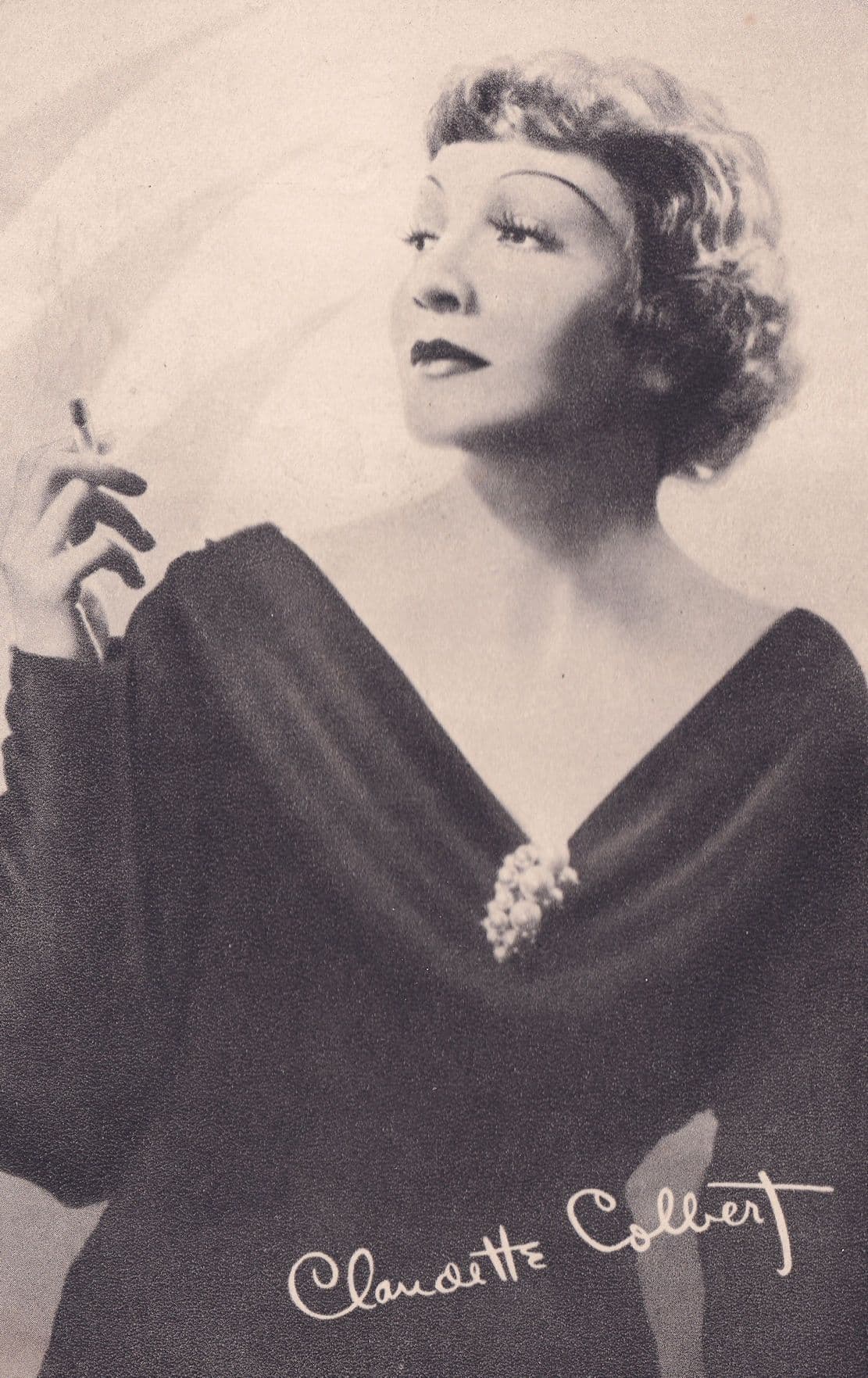 Claudette Colbert Photogravure Antique Printed Signed Postcard