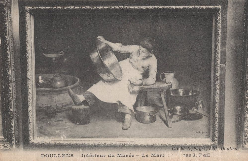 Cleaning Brass Exhibits Doullers Musee Somme Antique French Postcard