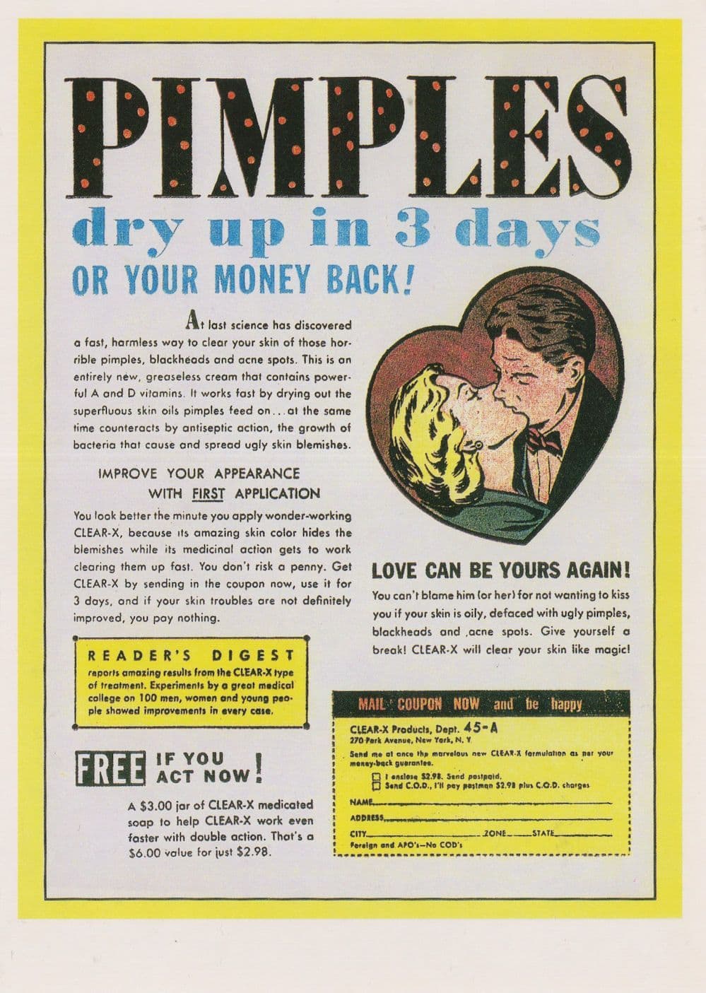 Clear X Pimple Wrinkle Cream Anti Blackheads Acne Spots Advert Postcard