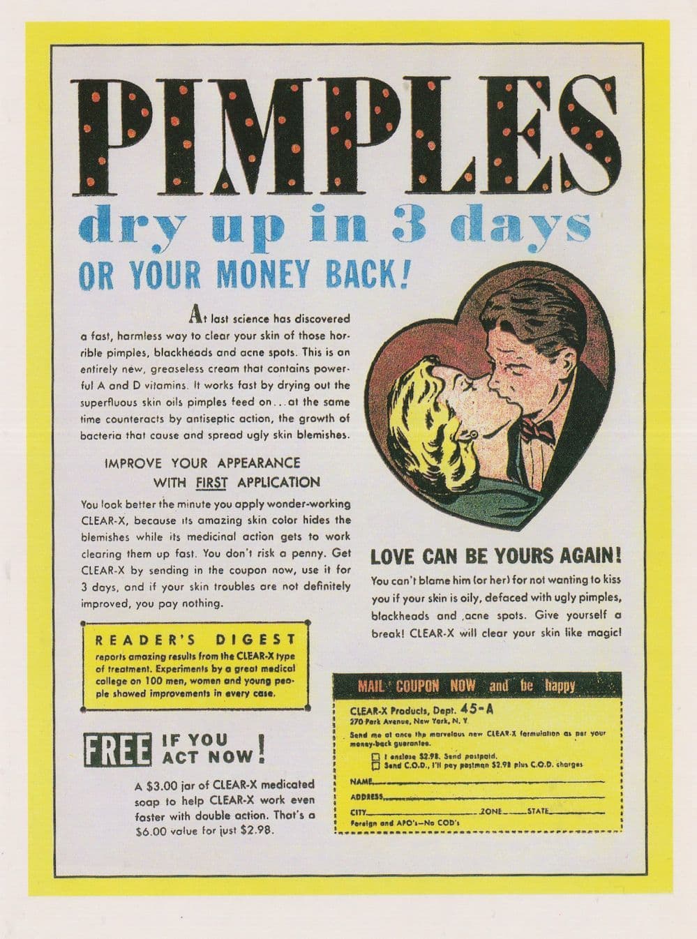 Clear-X Pimples Blackheads Cream 3 Day Cure Advertising Postcard