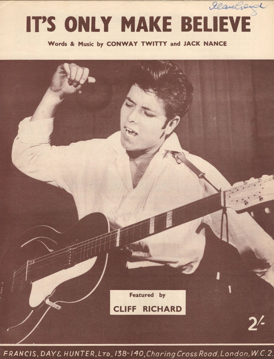 Cliff Richard It's Only Make Believe Rare UK 1st Edn Sheet Music