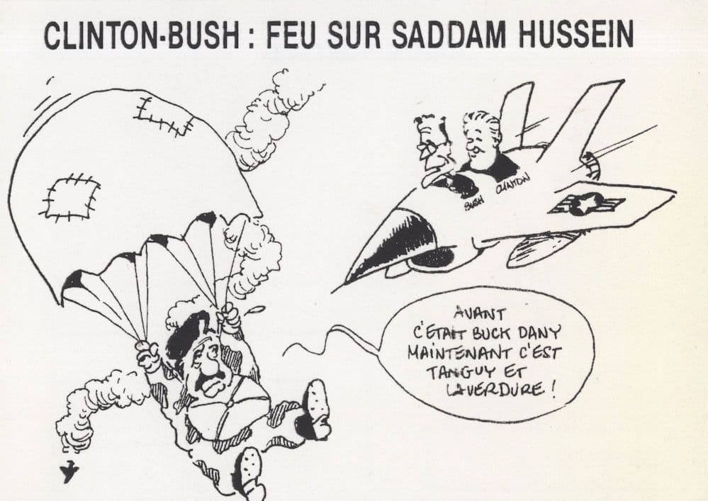Clinton Bush In Spitfire Plane Saddam Parachute Comic Gulf War Postcard