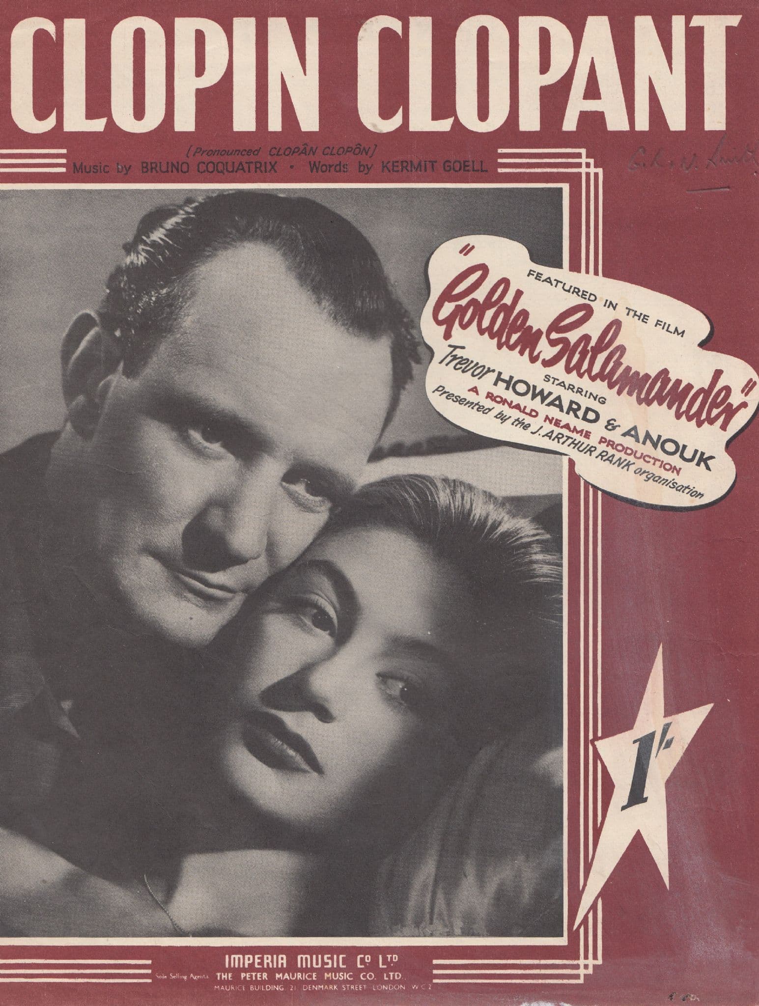 Clopin Clopant Golden Salamander 1940s Sheet Music