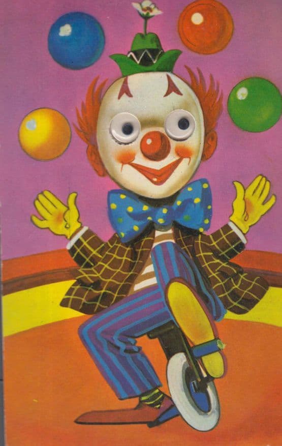 Clown With Moving Eyes Juggling Juggler Squeaking Comic Humour Circus Postcard
