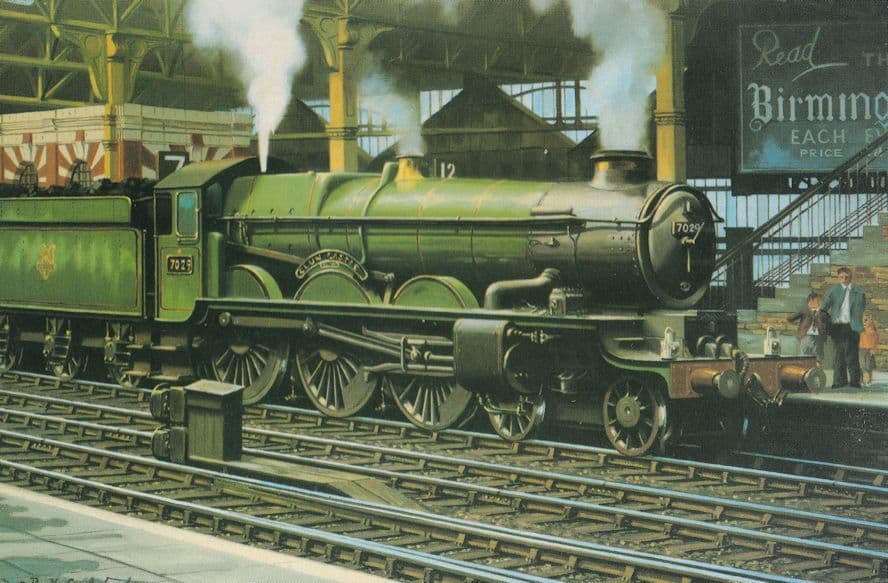 Clun Castle Train at Snow Hill Station Birmingham Painting Postcard