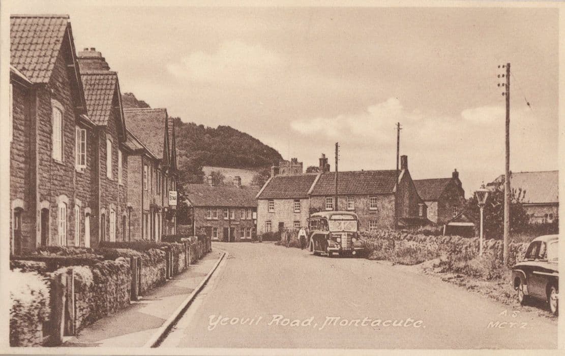 Coach Parked at Yeovil Road Montacute Somerset Old Postcard