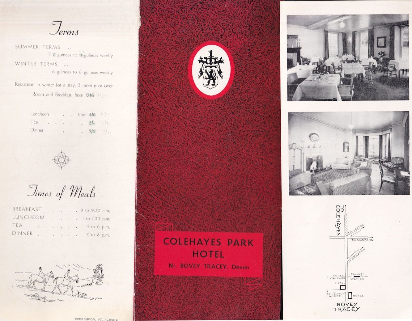 Colehayes Park Hotel Map Old Guide Book let Pamphlet Devon