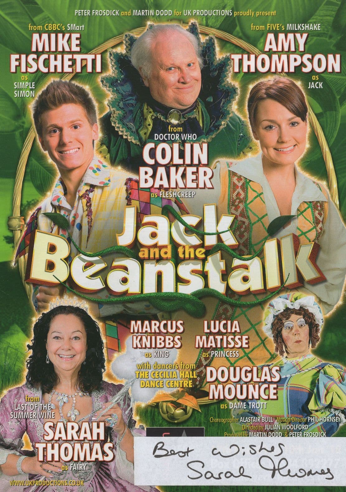 Colin Baker Sarah Thomas Jack & The Beanstalk Hand Signed Flyer