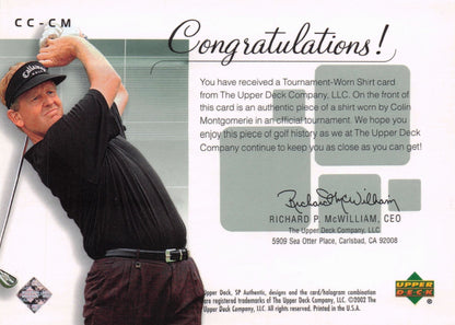 Colin Montgomerie Course Classics Upper Deck 2002 Real Relic Golf Shirt Card